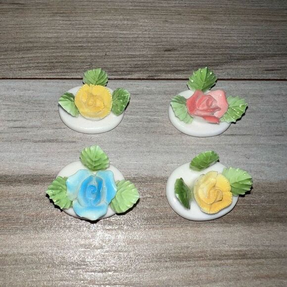 Vintage Shafford Porcelain Name Card Holders Mini 1.25" Set x6 Carnation Flowers - Picture 6 of 7